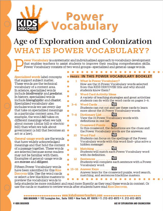 This free Vocabulary Packet for Kids Discover Age of Exploration and Colonization is a systematic and individualized approach to vocabulary development and enables teachers to assist students in improving their reading comprehension skills.