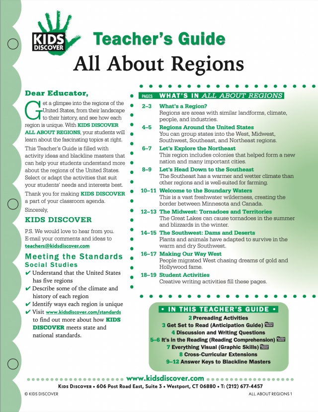 Explore the diverse regions of the United States with Kids Discover All About Regions. This guide helps students learn about each region’s unique landscape and history, while teachers can use the included activities and resources to deepen understanding in the classroom.